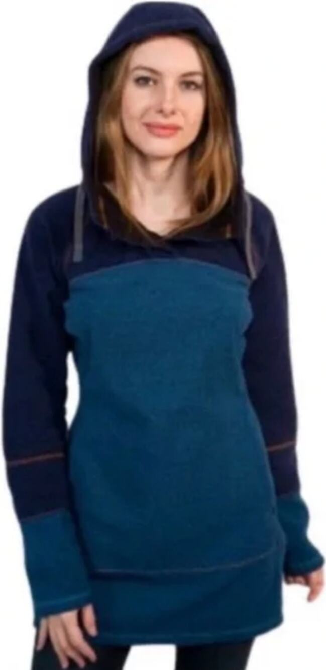 Prana Caitlyn Tunic Sweater Italian Wool Hooded Button Colorblock Blue M